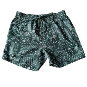 Men’s Green Bandana Print Swim Trunks | Size Small